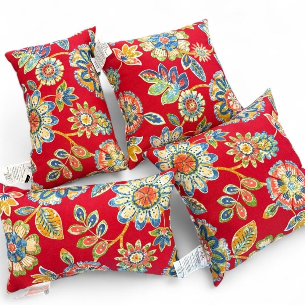 Floral Red Throw Pillows(4)- NEW